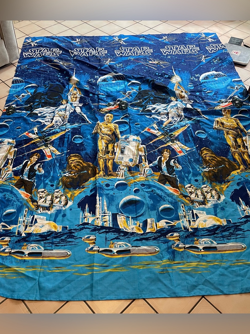 Vintage STAR WARS 70's Fabric Flat Sheet 30517 102x79'' Graphic Print - Picture 2 of 7